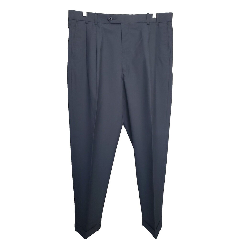 Cordovan & Grey Black Worsted Wool Pleated Front Dress Pants Size 38 x 30